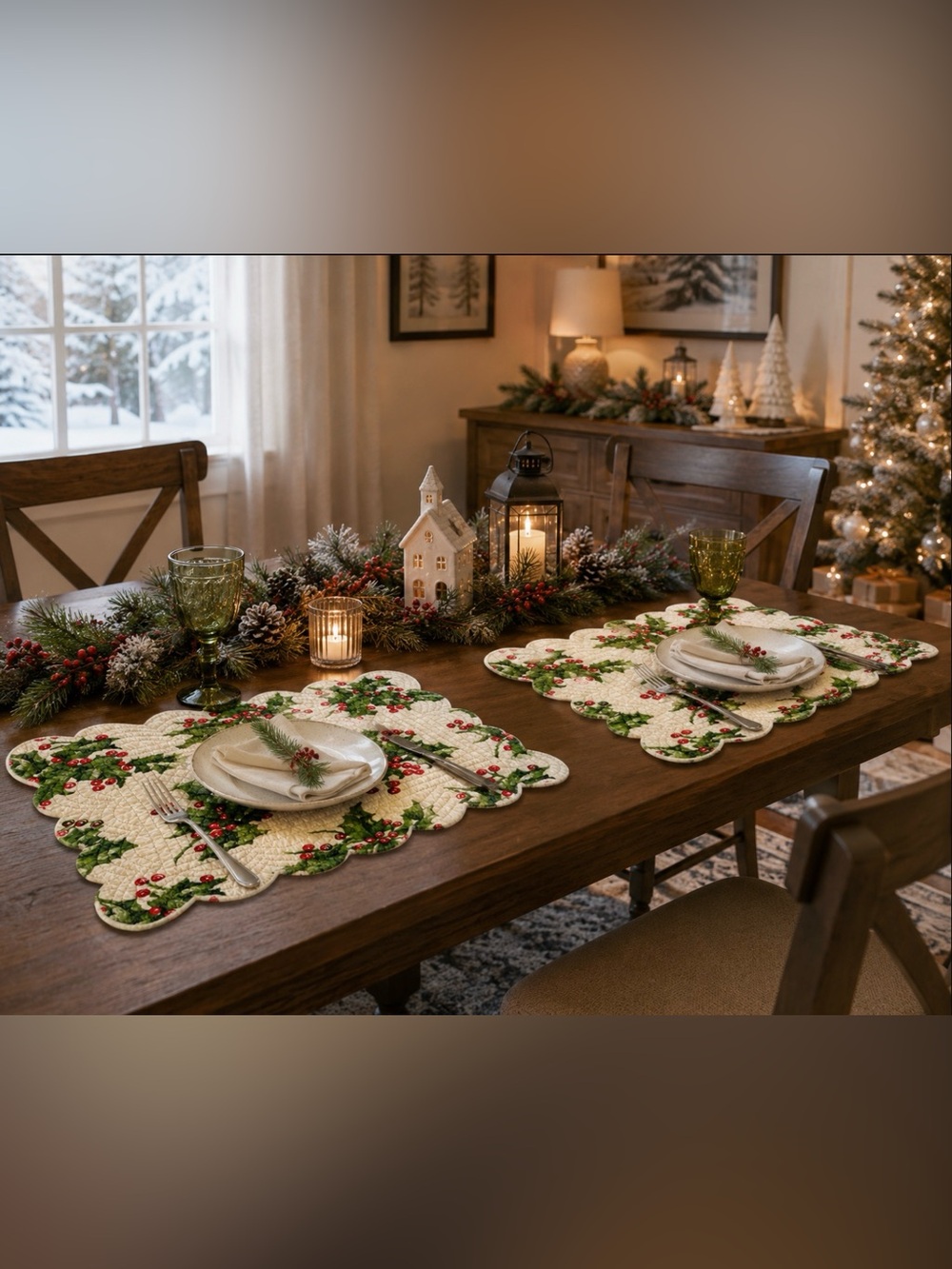 April Cornell Set of 2 Quilted Reversible Placemats All Year Beautiful